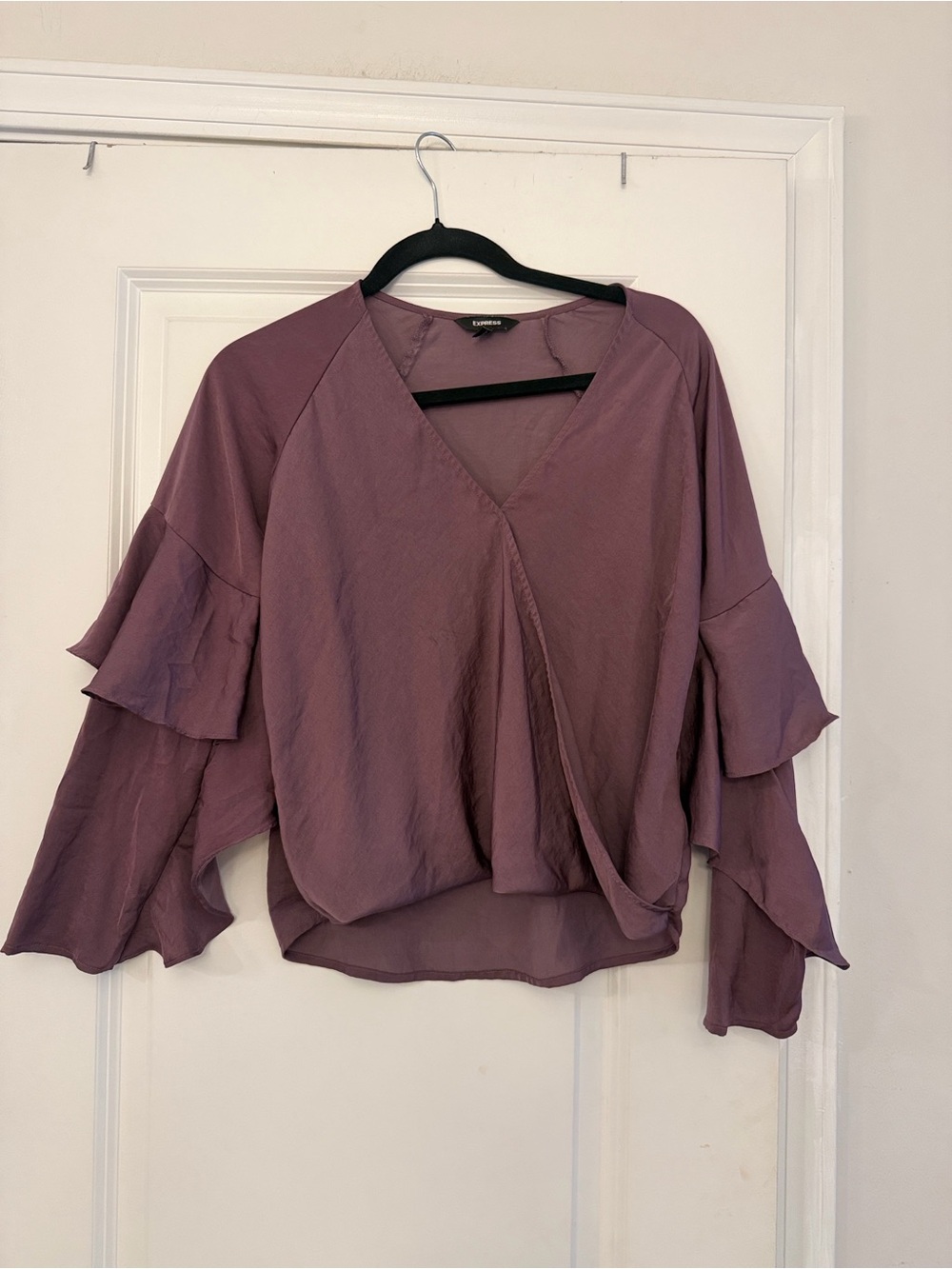 Express Lavender Ruffle Sleeve V-Neck Blouse